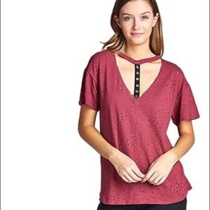 JUST IN! Black Distressed Crew Neck Top Size Small